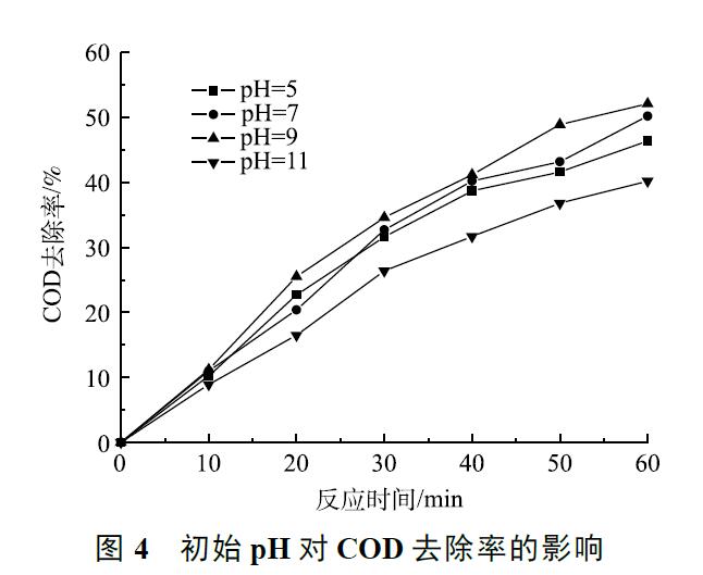 初始 pH 对 COD 去除率的影响